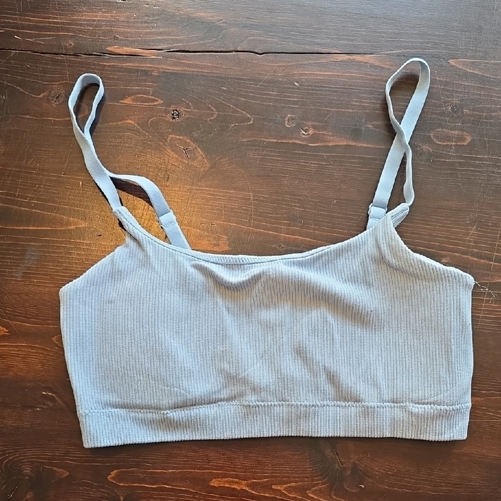 Aerie S/P Ribbed Seamless Bralette - Light Blue 'Real Good' Crop Top
